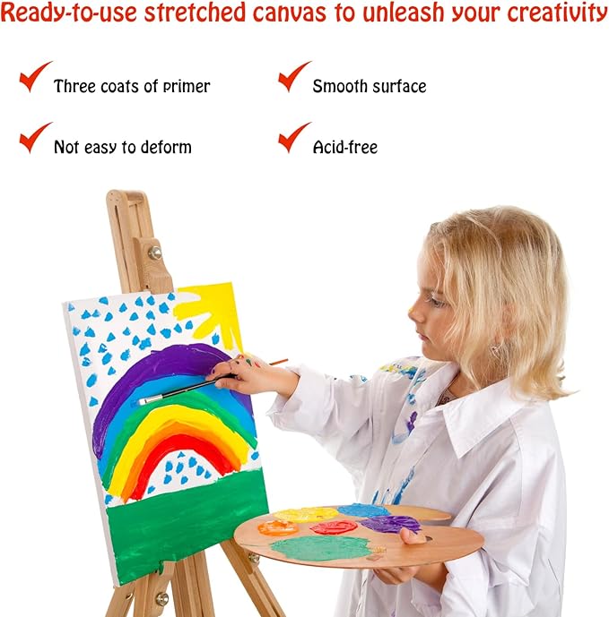 Stretched Canvas - 4x4, 5x7, 8x10, 9x12, 11x14 and Round Canvas 8x8, 10x10 (2 of Each) Total 14 Canvas Pack - 100% Cotton Blank Canvases for Oils Acrylics and Pouring