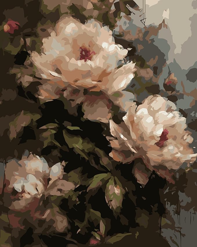 JYXSJYYD Paint by Numbers Kit for Adults Beginner,Peony Paint by Number Kits Canvas Without Framed,Flower DIY Acrylic Oil Painting Adults Paint by Numbers Kits for Home Wall Decor 16x20 Inch