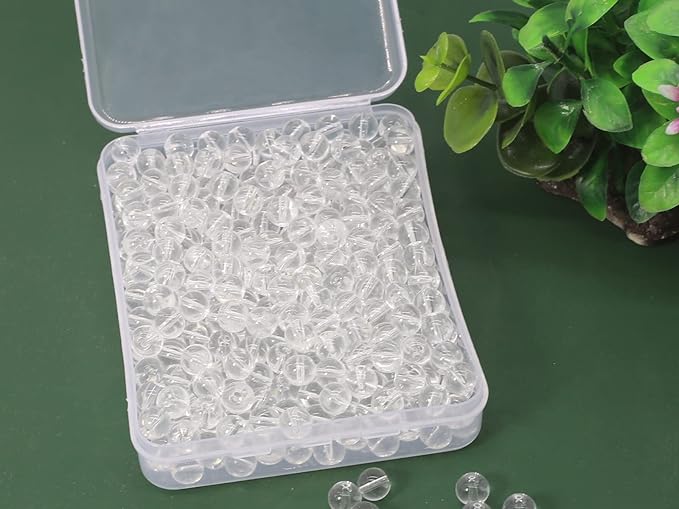 Pamir Tong 500PCS 8mm Clear White Glass Round Beads Bulk,Imitative Jade Beads Kit, Bracelet Space Loose Beads for Jewelry Making Earring, Necklaces, DIY Crafts & Gifts #352