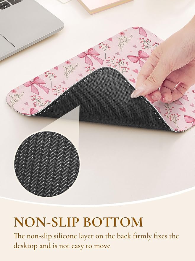 Cute Bouquet of Flowers Mouse Pad, Waterproof Aesthetics Floral Mouse Pads Design, Non-Slip Rubber Base Computer Simple Funny Mousepad,Small Mouse Mat Desk Accessories,Pink Bow