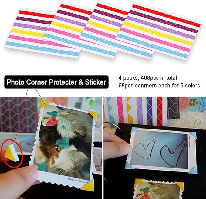 Photo Album DIY Scrapbook, 10x10 inch 50 Pages Double Sided, Vintage Hardcover Three-Ring Binder Picture Booth Albums with 6 Colors 408pcs Self Adhesive Photos Corners for Memory Keep (Black)