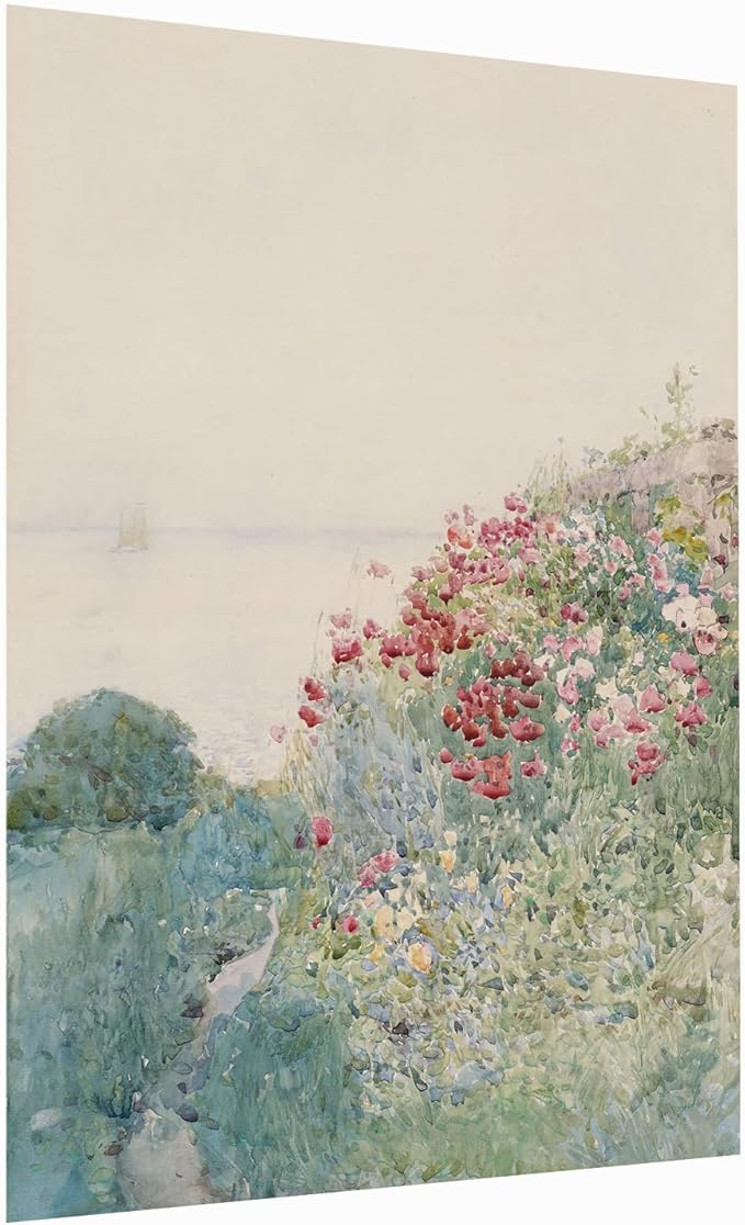 Vintage French Country Cottage Landscape Flower Garden Painting,French Antique Oil Painting,Farmhouse Painting Print,Painting Of Country Cottages, Villa Decor, Cottage Room Decor24x36Unframed