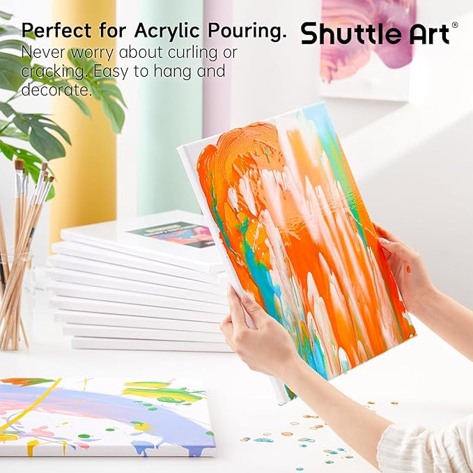 Shuttle Art Stretched Canvas, 12 Pack 11 x 14 Inch Canvases for Painting, 100% Cotton, Primed White, Premium Painting Canvas for Beginners and Artists for Acrylic, Oil, Acrylic Pouring Painting