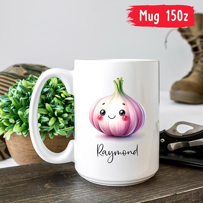 Garlic Mug, Garlic Gift Ideas, Personalized Garlic Coffee Mug Gift With Garlic Lover Name, Cute Cartoon Garlic Ceramic Tea Cup Gifts For Men Women, Custom Name Vegetable Travel Mugs 11oz 15oz