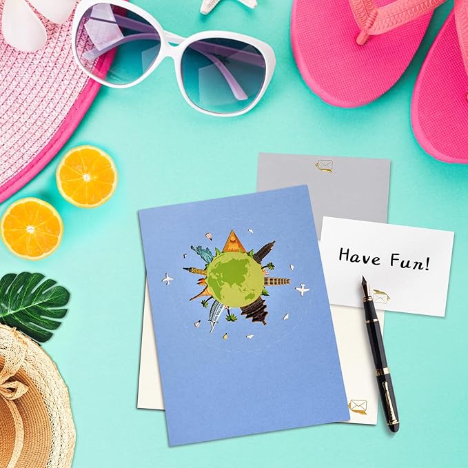 GREETING ART Travel Pop Up Birthday Card, Happy Retirement Card for Women Men, Travel Pop Up Greeting Cards for Father's Day, Graduation, Holidays, Anniversary