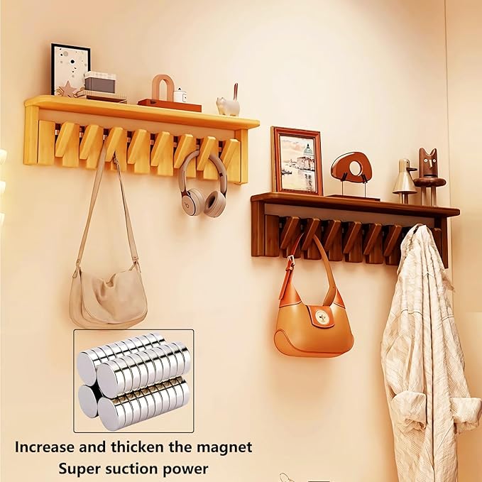 Wall Mounted Piano Key Hanger | Flip Style Hook | Entrance Wall Art Hook, Made of Oak Wood (3 Times Painted, 4 Times Polished) (Tray Beech, 10Hooks)
