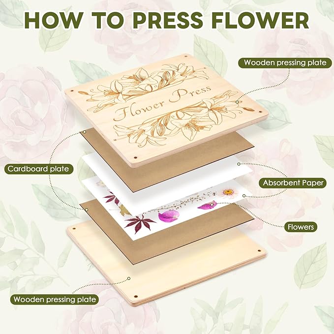 GTQYYF Extra Large Flower Press Kit 11.02 x11.02 inches with Storage Bag,Solid Wood Flower Press Kit - DIY Arts and Craft Kit 10 -Layers, Ideal Gift for Flower & Plant Lovers
