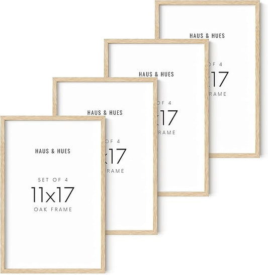 HAUS AND HUES Beige Oak Wood 11x17 Picture Frame - Modern Wood Wall Art Display - Lightweight 11x17 Frame for Art Prints, Photos, Posters - Ready-to-Hang Vertically & Horizontally (Set of 4)