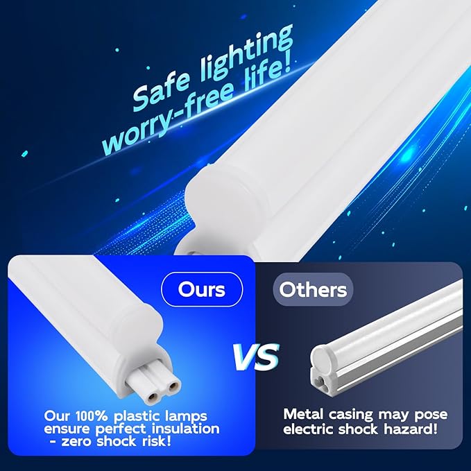 hykolity 10 Pack LED Shop Light 4FT, T5 Integrated Single Fixture, 22W, 2200lm, 6500K Super Bright White, Linkable Shop Light, Utility Shop Lights, Corded Electric W/Built-in ON/Off Switch
