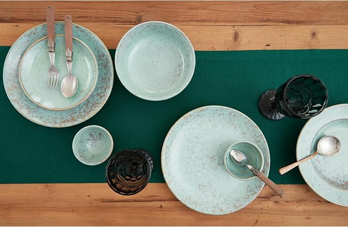 Solino Home Linen Rainforest Green Table Runner 72 Inches Long - 100% Pure Linen 14 x 72 Inch Table Runner for Dining, Dresser, St Patricks Day - Fete