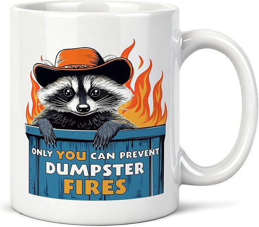 Funny Raccoon Meme Mug 11 oz, Team Leader Boss Gifts, Funny Gifts for Coworkers Coffee Cups Ceramic, Only You Can Prevent Dumpster Ceramic Mug for Coffee Tea Hot Cocoa Home Office Work