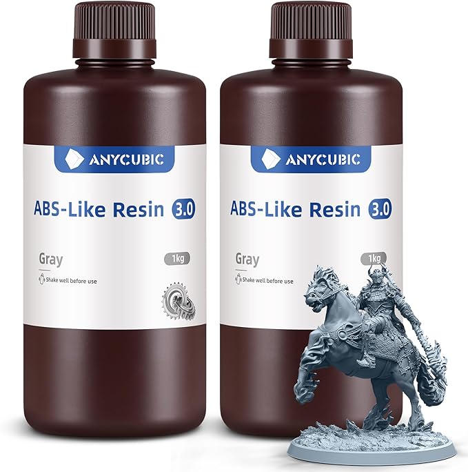 ANYCUBIC 3D Printer Resin Bundle, ABS-Like 3.0 Resin for 8K/14K/16K 3D Printing, Strong Strength, High Precision, Low Odor, Wide Compatibility for All LCD Resin 3D Printers (Grey, 2kg)