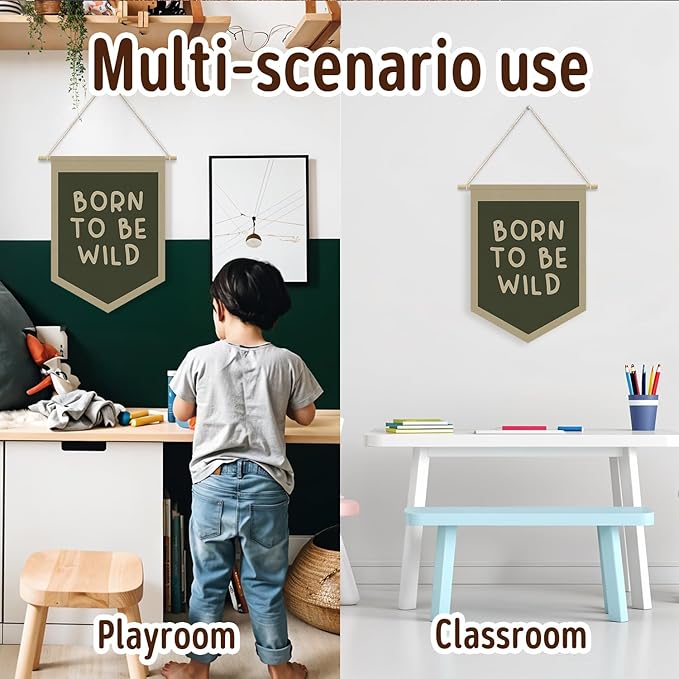 Playroom Wall Decor,Kids Room Decor,Born To Be Wild Linen Pennant Banner Wall Hanging Flag Banner for Kids Room Playroom Bedroom Nursery Camper Safari Themed Nursery Decor