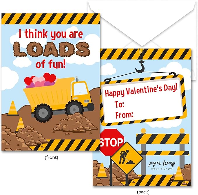 Paper Frenzy Construction Themed Valentine Cards WITH ENVELOPES - 25 Pack