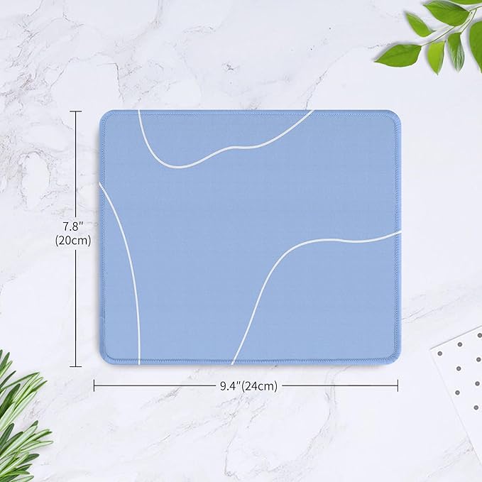 Seorsok Square Aesthetic Cute Line Mouse Pad,Office Home Personalized Mouse Mat Design,Waterproof Mousepad,Non-Slip Rubber Base Computer Mouse Pads for Wireless Mouse,Blue