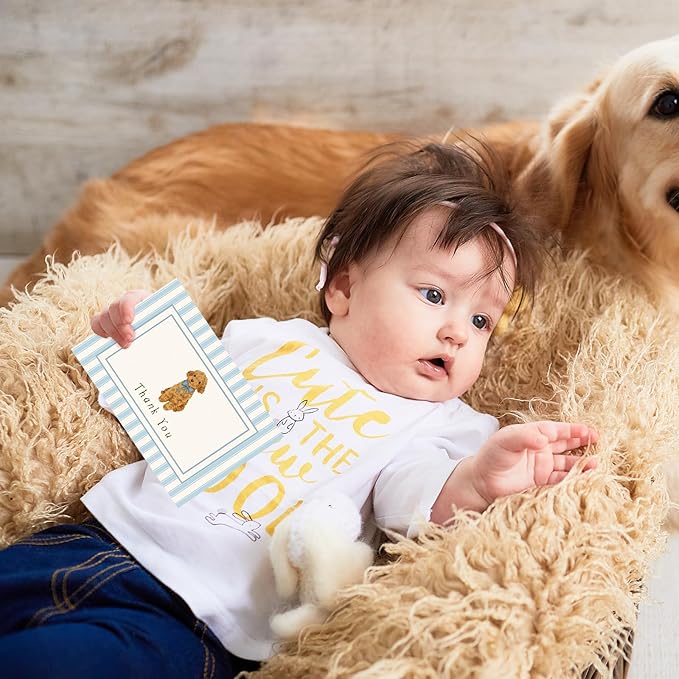 JarThenaAMCS 24 Pack Dog Thank You Cards Greeting Cards Blue Stripe Dog Blank Note Card with Envelopes Stickers for Birthday Baby Shower Party Supplies, 4 x 6 Inch