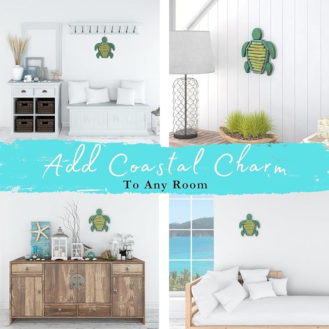 Mint Bucket Brands Driftwood Turtle Nautical Wall Decor - 11.5" x 10" Handmade Wooden Rustic Coastal Wall Art for Living Room, Bedroom, Office, Bathroom - Ocean Beach Decoration (Turtella)
