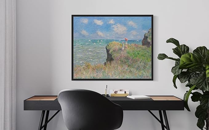 The Cliff Walk Claude Monet Wall Art Print Poster, Impressionist Painting Wall Art Wall Decor, for Bedroom and Living room Bathroom Decor 115 (The Cliff Walk, 16 x 20 inches, Black Frame)