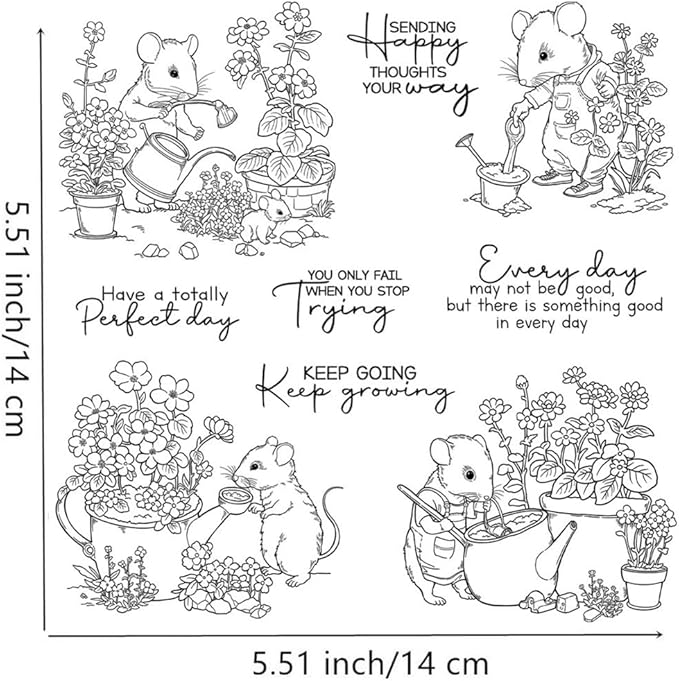 Flower Mouse Animal Stamps and Cutting Dies for Card Making DIY Transparent Silicone Clear Stamp and Metal Die Cuts Sets for Scrapbooking Paper Greeting Cards Decor Seals Craft Supplies