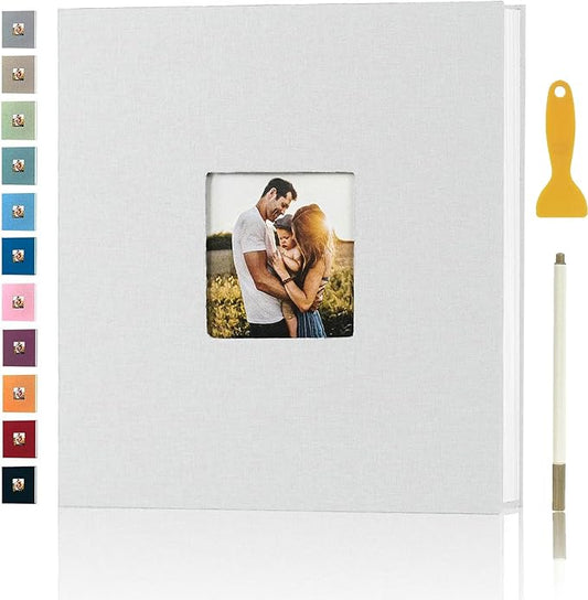 Photo Album Self Adhesive Pages for 4x6 5x7 8x10 Pictures Magnetic Scrapbook Photo Albums with Sticky Pages Books with A Metallic Pen for Baby Wedding Family 13.2x12.8 White 60 Pages