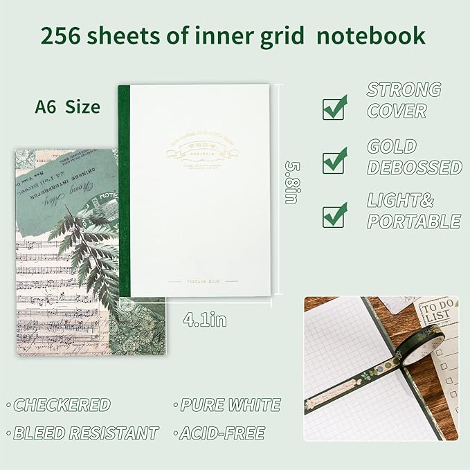 Scrapbooking Supplies Kit, Vintage Botanical Aesthetic Scrapbook Kit for Bullet Junk Journal, Stationery, A6 Grid Notebook, Flower DIY Journaling Supplies, Birthday Craft Gift Teen Girl Kid Women