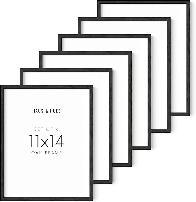 HAUS AND HUES 11x14 Black Oak Frame Set of 6 - Modern Wooden Poster Holders, Thin Rustic Design