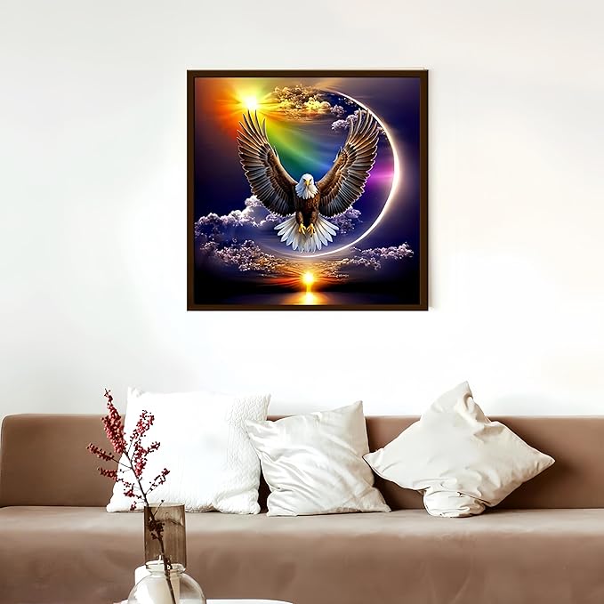 GXGLLPZBY Diamond Art Kits for Beginners,Eagle with Sunset Sky Diamond Painting Kits for Adult, 5D DIY Full Drill Paint by Diamonds Dot Gem Art Painting Kits,for Home Wall Decor 13.8X13.8inch