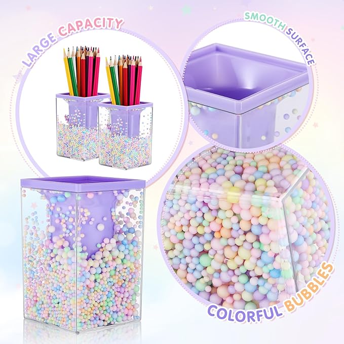 Zonon 2 Pieces Cute Bubble Pen Holder Multi-purpose Desktop Organizer Back to School Gift Kawaii Office Supplies Pastel Desk Accessories Stationery Makeup Brush Holder with Bubble Ball(Purple)