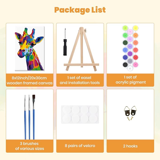 MXJSUA Giraffe Framed Paint by Numbers for Adults Beginners, Easy Adults' Paint-by-Number Kits on Canvas with Easel, Animal Acrylic Number Painting Crafts Kits Gifts for Home Decor, 8x12inch