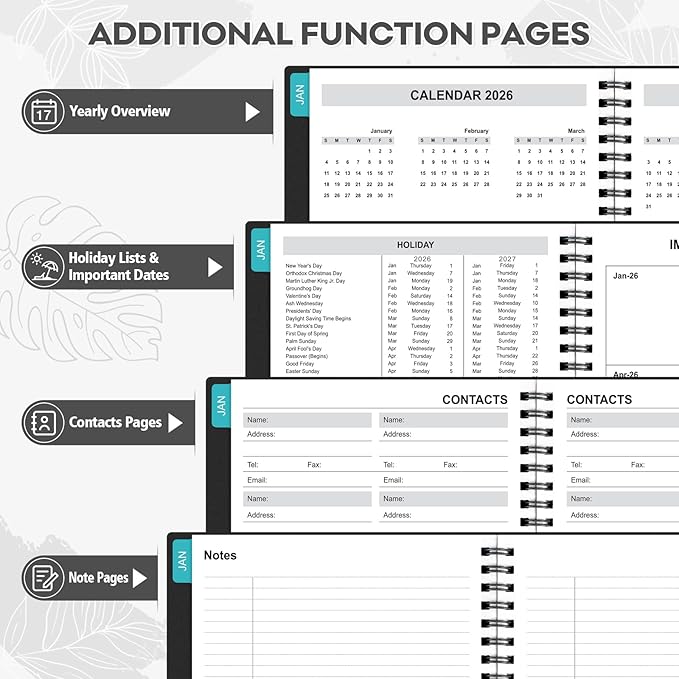 2026 Planner – 2026 Planner Weekly and Monthly: Jan. 2026 - Dec. 2026, 5.5" x 8.2", 2026 Calendar Planner with Monthly Tabs, Flexible Cover, Thick Paper, Inner Pocket for School Office Supplies(Black)