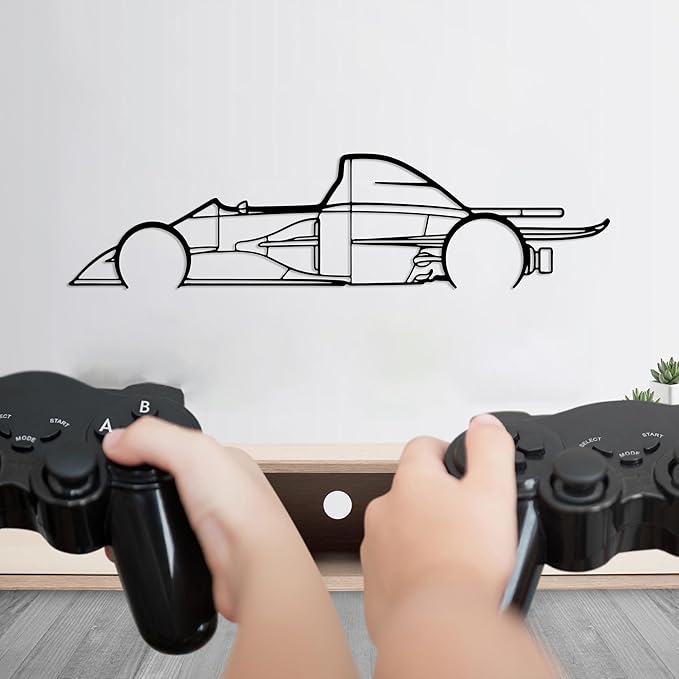 DecoSoul Formula 1 Metal Wall Art, F1 Race Car Metal Silhouette, Minimalist Sculpture for Garage, Man Cave, Sports Car, (Black - 30 x 6.5' inch)