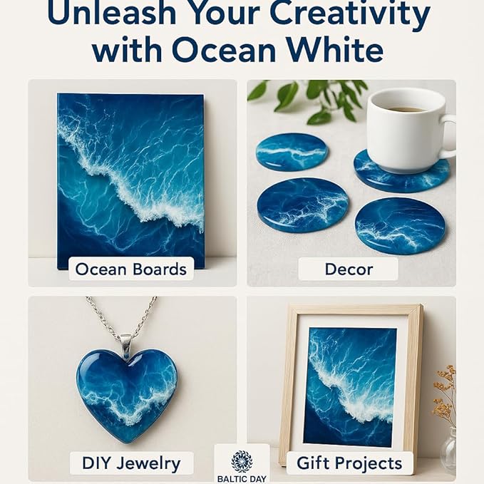 Ocean White Epoxy Resin Pigment Paste XL (191g/6.7oz) – High Concentration Dye for Epoxy & UV Resin, Opaque White Pigment for Ocean Waves, Lacing, Cells, 3D Flower Coasters & Epoxy Art