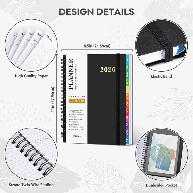 2026 Planner – 2026 Planner Weekly and Monthly: Jan. 2026 - Dec. 2026, 8.5" x 11", 2026 Calendar Planner with Monthly Tabs, Flexible Cover, Thick Paper, Inner Pocket for School Office Supplies