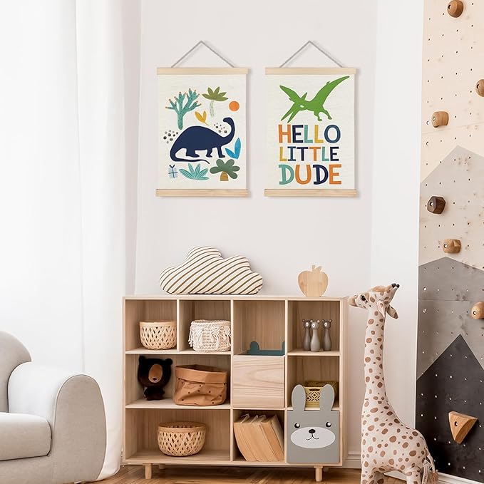 Luvadian Little Dude Dinosaur Poster Hanger Frame Set of 2, Boys Room Decor, Toddler Nursery Wall Art, 12x16 Inches