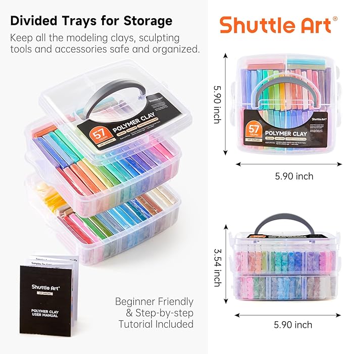 Shuttle Art Polymer Clay Kit, 57 Colors Oven Bake Clay for Kids with 19 Carving Tools and 10 Accessories, Non-Sticky, Non-Toxic, Ideal Gift for Kids