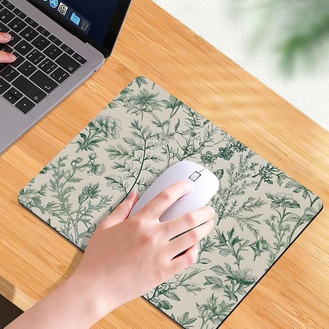 Sage Garden Green Floral Texture Mouse pad, Square Waterproof and Anti Slip Mouse pad for Office laptops