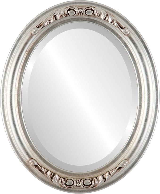 OVALCREST Oval Beveled Wall Mirror for Home Decor - Florence Style - Silver Leaf with Brown Antique - 24" x 20"