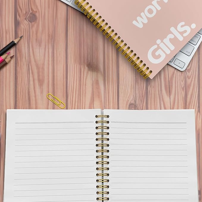Who Runs The World Journaling Notebooks, Pink Preppy Spiral Notebook, Inspirational Gifts for Women Teen Girls, Hardcover Spiral Notebooks College Ruled 5.5 x 8.3
