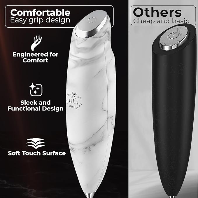 Zulay Kitchen Patented Tornado Triple Whisk Milk Frother with 4 Duracell Batteries – Handheld Foam Maker for Coffee, Lattes, Matcha & Hot Chocolate – Rich, Creamy Froth in Seconds