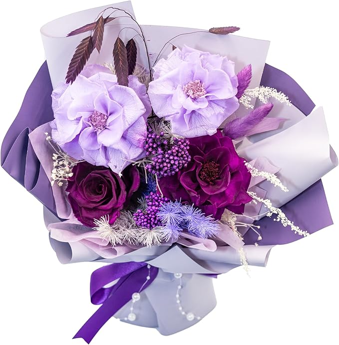 HUACHIPLUS Natural Eternal Flowers Gift: Preserved Flowers Bouquet, Anniversary, Birthday, Mom Gifts for her-Flowers for Delivery Prime-Purple Forever Flower Arrangement (Violet)