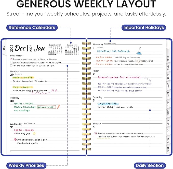 2026 Planner, Weekly and Monthly Calendar Planner for Women, Jan 2026 - Dec 2026, Hardcover Planning Agenda book with Tabs, Spiral Bound, Inner Pocket, Perfect for School Office Supplies, 6.3" x 8.5" - Royal Blue
