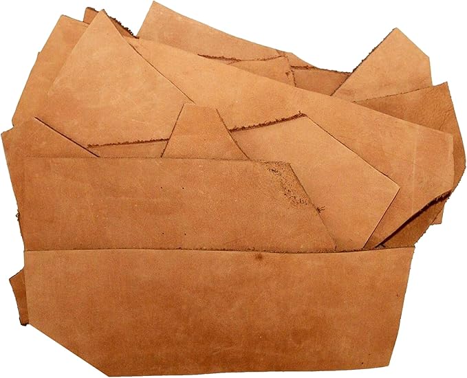 ELW Oil Tanned Leather Scraps | 4-6 oz (1.8-2.4mm) Medium Weight | Size: 4 LB | Genuine Cowhide Full Grain Leather Remnants for Crafting, Ideal for DIY Leatherworking Projects | Color: Tobacco Brown