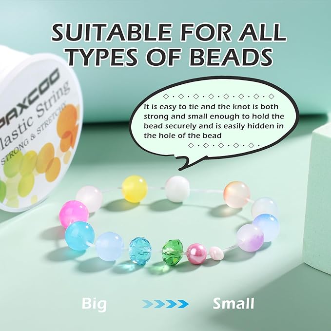 PAXCOO 12 Rolls Elastic String for Bracelets, Stretch Magic Elastic String Bead Cord Jewelry Thread for Bracelet, Necklaces, Clay Beads, Pony Beads (White)