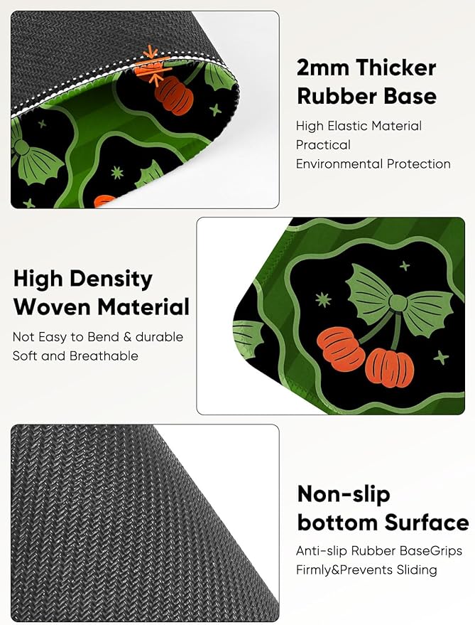Seorsok Halloween Pumpkin Mouse Mat,Bow Ribbon Decor Mouse Pads for Office Laptop,Washable Square Cute Mousepads with Extended Stitched Edges Non Slip Rubber Base 9.5"x7.8"x0.12" Inch,Green