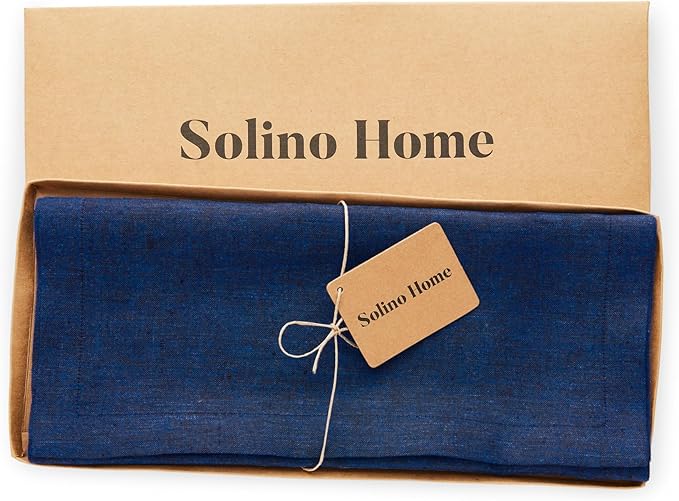 Solino Home Linen Royal Blue Table Runner 72 Inches Long - Athena, 100% Pure Linen Dining Table Runner 14 x 72 Inch - Winter