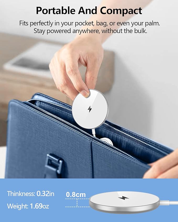 NANAMI Magnetic Wireless Charger Pad with 20W PD Adapter,for MagSafe iPhone 17/16/15/14/13/12 Series & AirPods 3/2/Pro/Pro 2,Non-Slip Base & Strong Magnetic Alignment for Desk and Office Use(White)