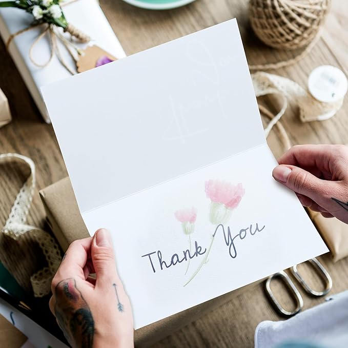 Teling 200 Set Thank You Cards with Envelopes Bulk, 6 x 4 Inch Blank Thank U Greeting Notes with Brown Kraft Envelopes Stickers Thankyou Card Set for Graduation Wedding Birthday Baby Shower(Navy Blue)