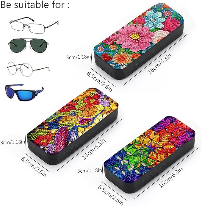 Leatrice 3Pack Flower Diamond Art Kits for Adults Small Diamond Painting Kits Diamond Dots Gem Art Painting DIY Eyeglasses Case with Special Shaped Rhinestone for Beginner Women