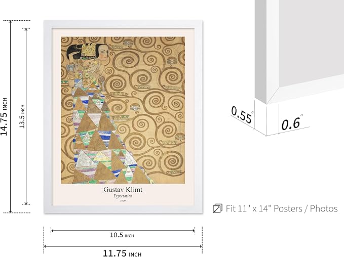 Poster Master Vintage Gustav Klimt Poster - Retro Expectation Print - Art Nouveau - Symbolism Art - Abstract Art - Aesthetic Art - Classic Painting - Living Room Wall Decor - 11x14 White Framed