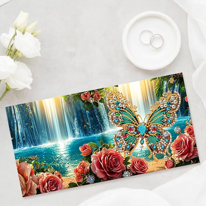 Ceitura 6Pcs DIY Diamond Art Painting Crafts Rhinestone Painting Greeting Card Making Kit Postcard for Holiday Christmas New Year Party Favors (Flower Butterfly)